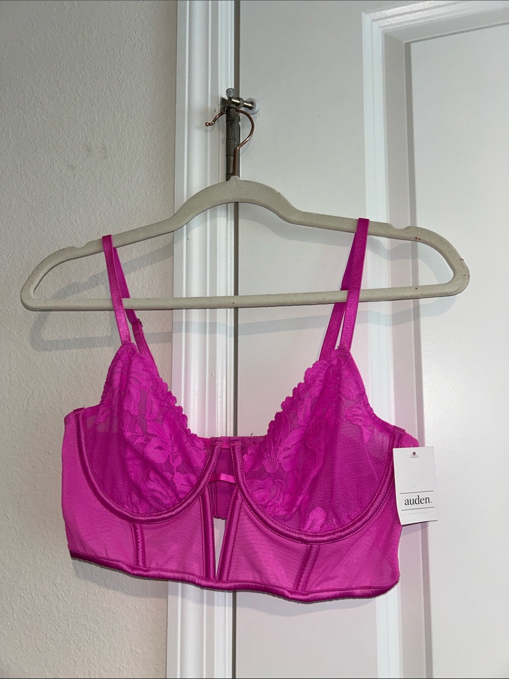 Auden Hot Pink Lace Underwire Longline Bra